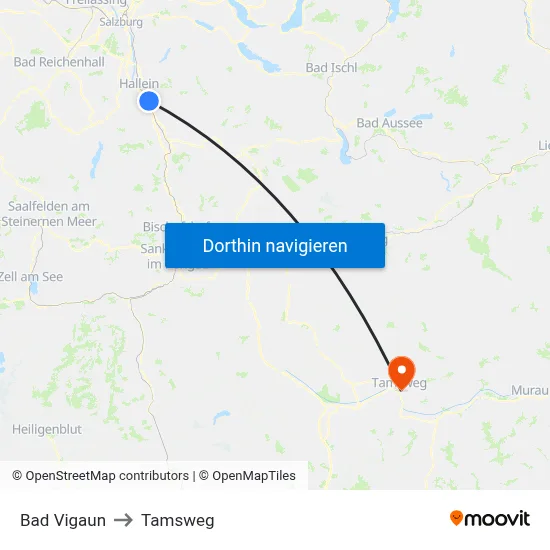 Bad Vigaun to Tamsweg map