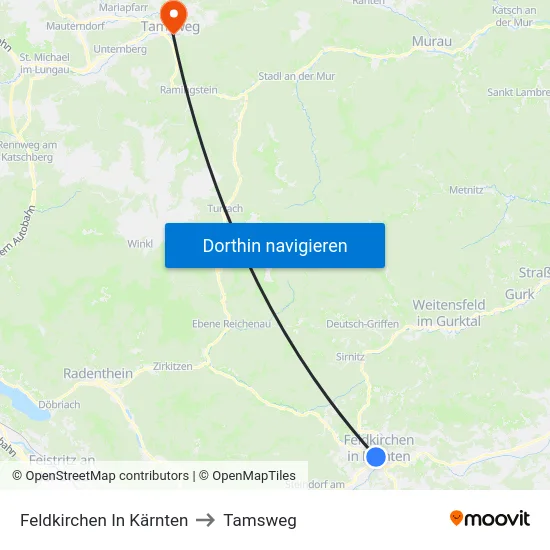 Feldkirchen In Kärnten to Tamsweg map
