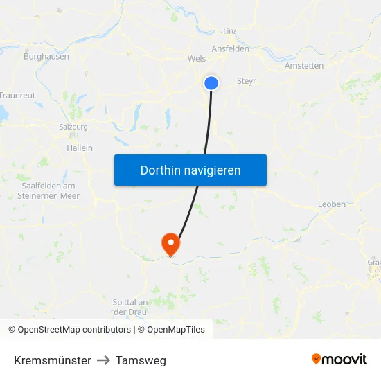 Kremsmünster to Tamsweg map