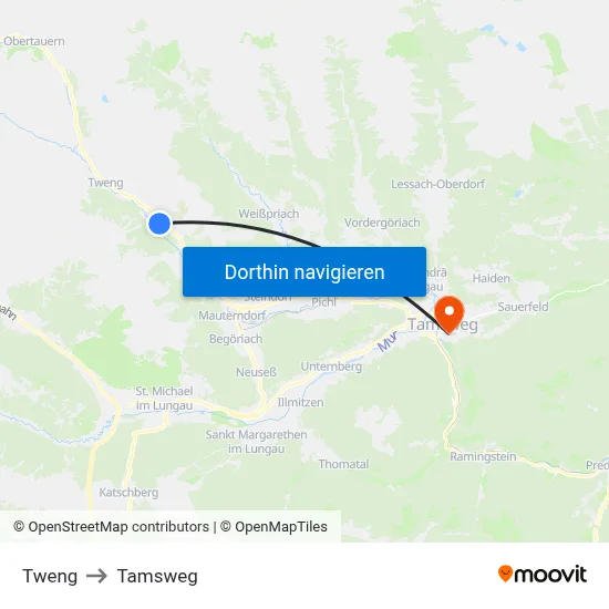 Tweng to Tamsweg map