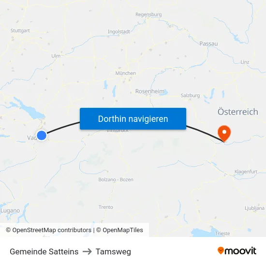 Gemeinde Satteins to Tamsweg map
