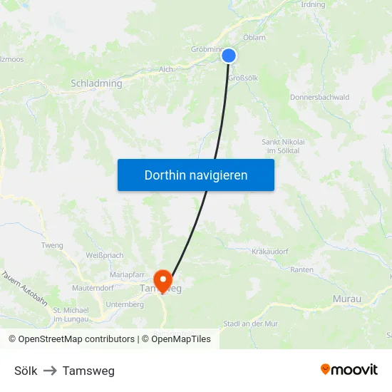 Sölk to Tamsweg map