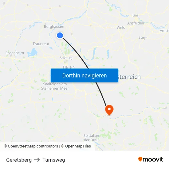 Geretsberg to Tamsweg map