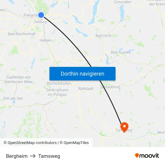 Bergheim to Tamsweg map