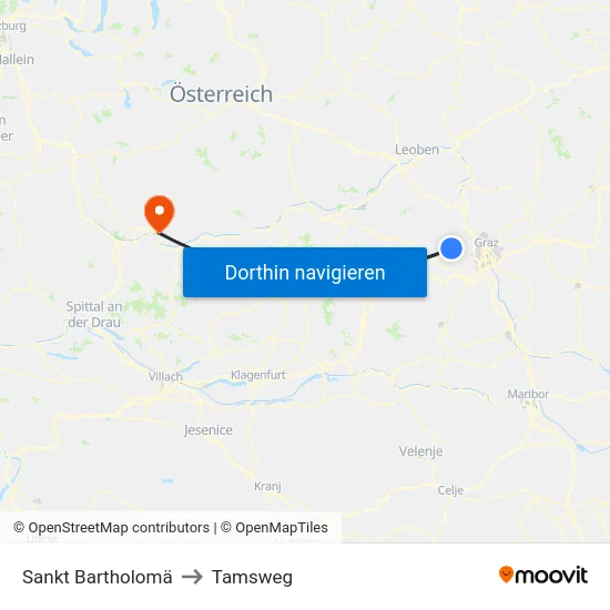 Sankt Bartholomä to Tamsweg map