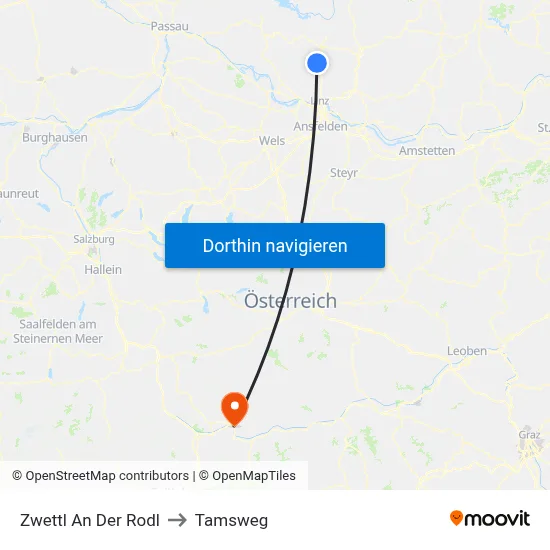 Zwettl An Der Rodl to Tamsweg map