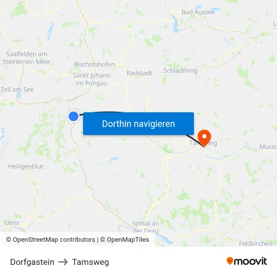 Dorfgastein to Tamsweg map