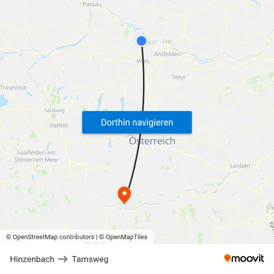 Hinzenbach to Tamsweg map