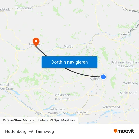 Hüttenberg to Tamsweg map