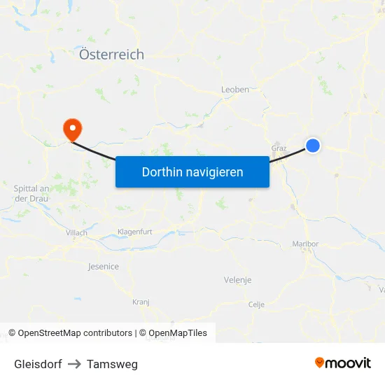 Gleisdorf to Tamsweg map