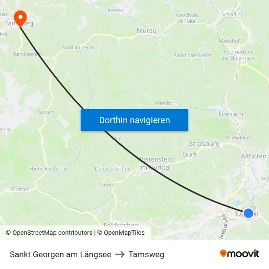 Sankt Georgen am Längsee to Tamsweg map