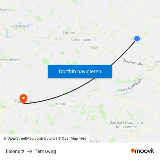 Eisenerz to Tamsweg map