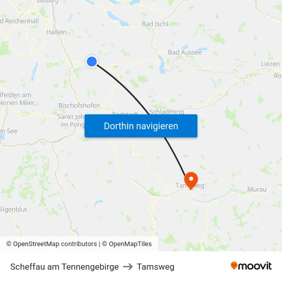 Scheffau am Tennengebirge to Tamsweg map