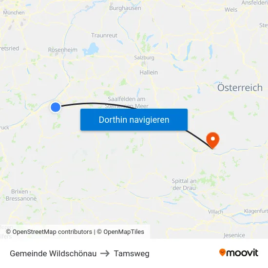 Gemeinde Wildschönau to Tamsweg map