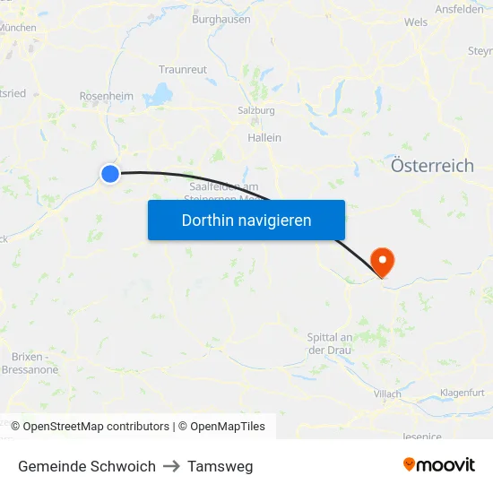 Gemeinde Schwoich to Tamsweg map