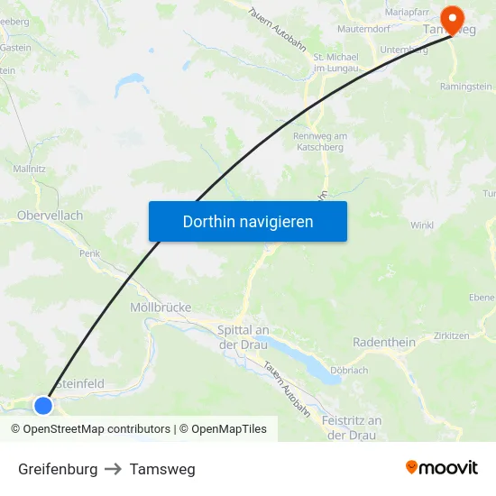 Greifenburg to Tamsweg map