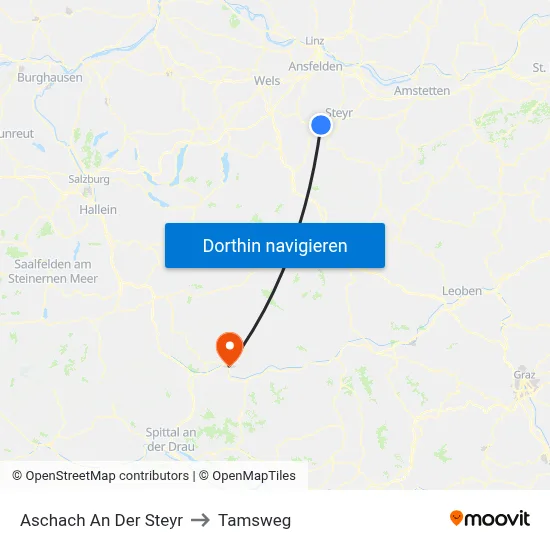 Aschach An Der Steyr to Tamsweg map