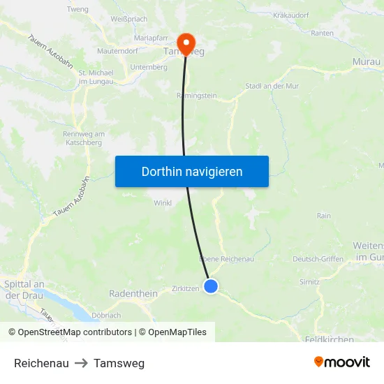 Reichenau to Tamsweg map