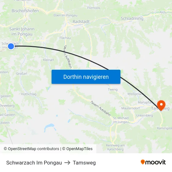 Schwarzach Im Pongau to Tamsweg map