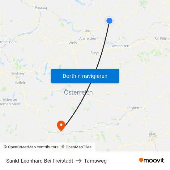 Sankt Leonhard Bei Freistadt to Tamsweg map