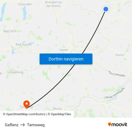 Gaflenz to Tamsweg map