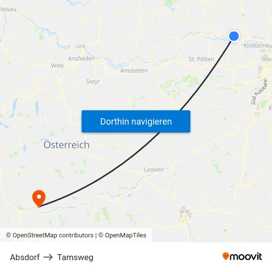 Absdorf to Tamsweg map