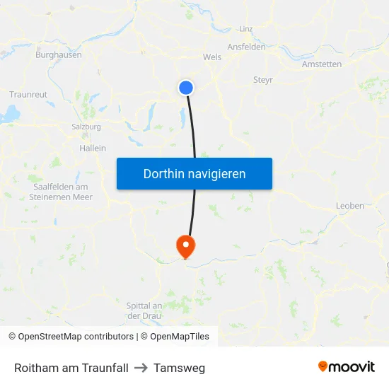 Roitham am Traunfall to Tamsweg map