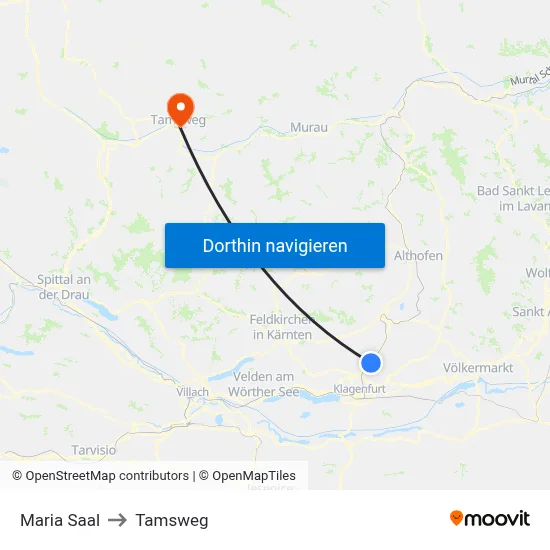 Maria Saal to Tamsweg map