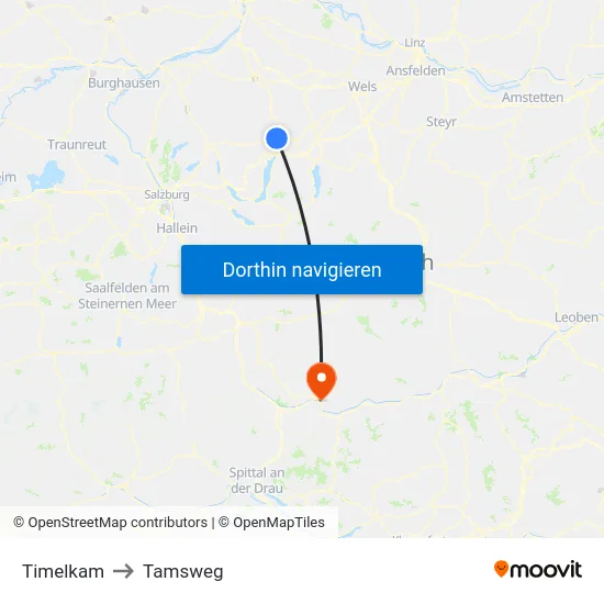 Timelkam to Tamsweg map