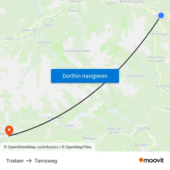 Trieben to Tamsweg map