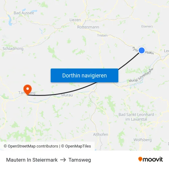 Mautern In Steiermark to Tamsweg map