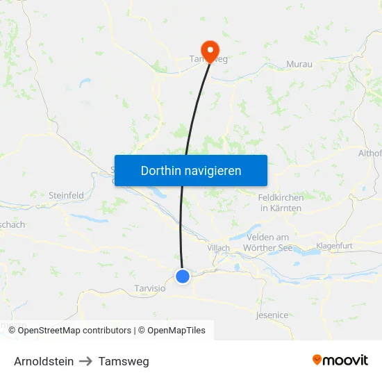 Arnoldstein to Tamsweg map