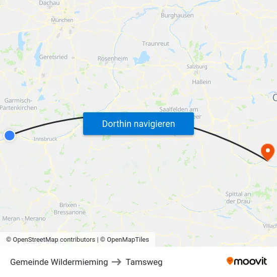 Gemeinde Wildermieming to Tamsweg map