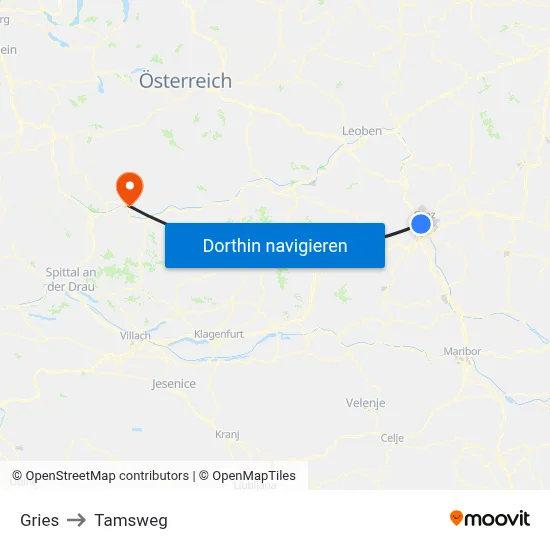 Gries to Tamsweg map