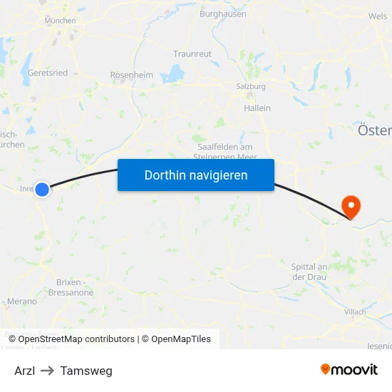 Arzl to Tamsweg map