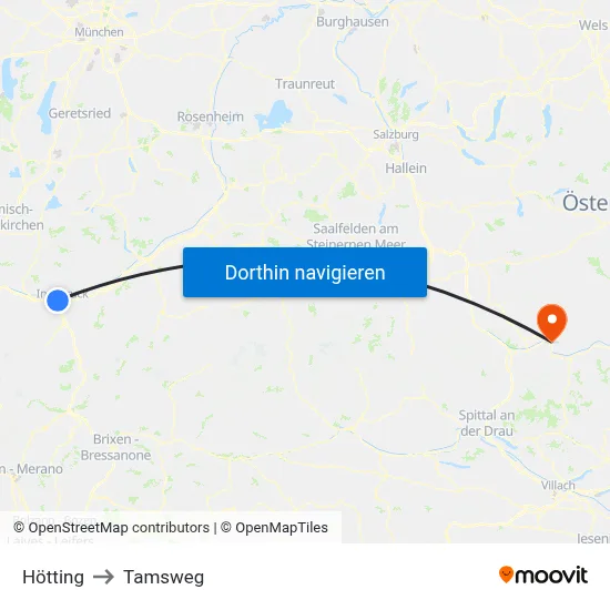 Hötting to Tamsweg map