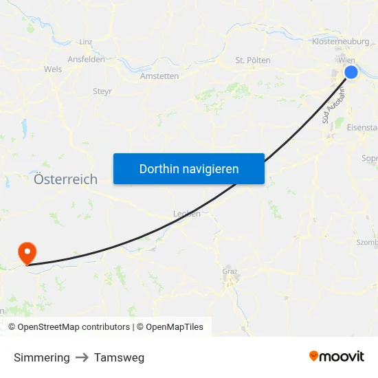 Simmering to Tamsweg map