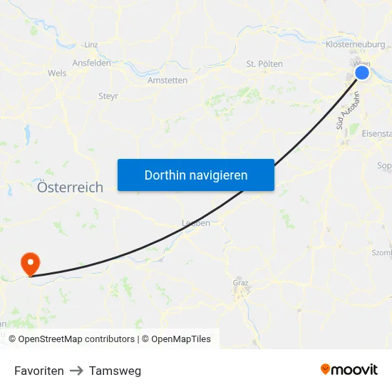 Favoriten to Tamsweg map