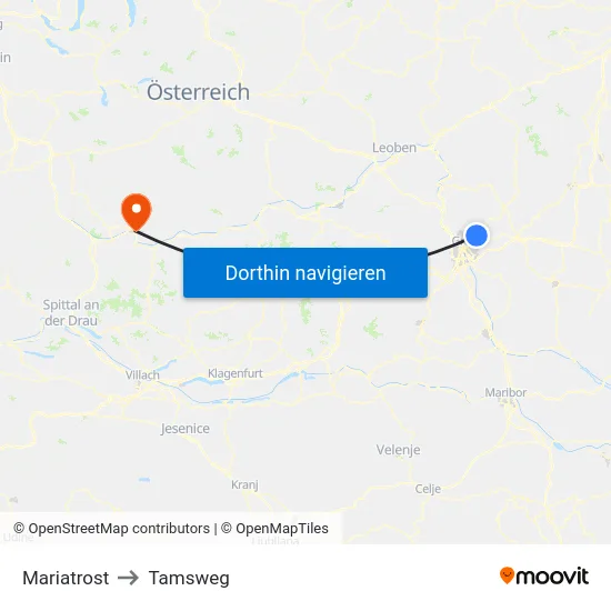 Mariatrost to Tamsweg map
