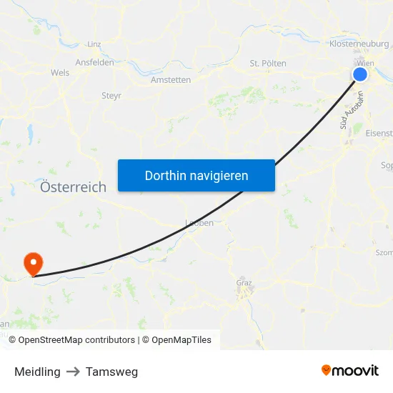 Meidling to Tamsweg map