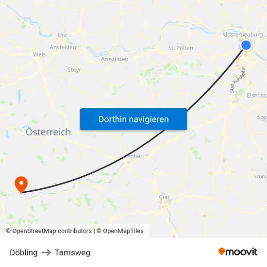 Döbling to Tamsweg map