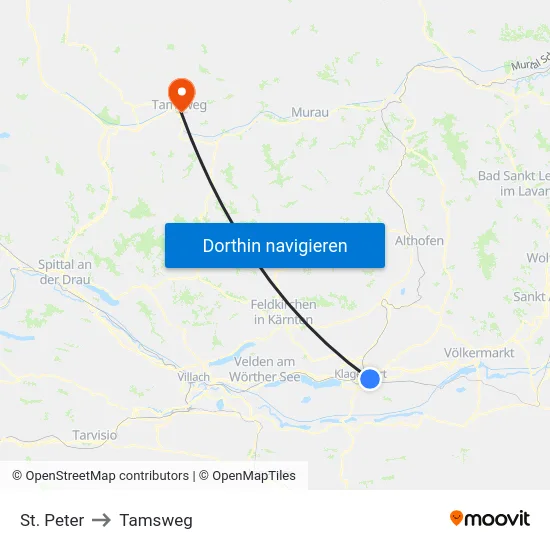 St. Peter to Tamsweg map
