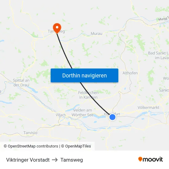 Viktringer Vorstadt to Tamsweg map