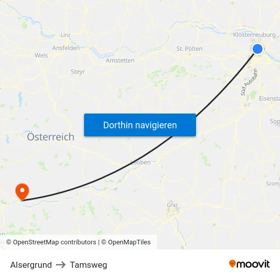 Alsergrund to Tamsweg map