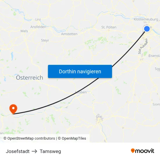 Josefstadt to Tamsweg map
