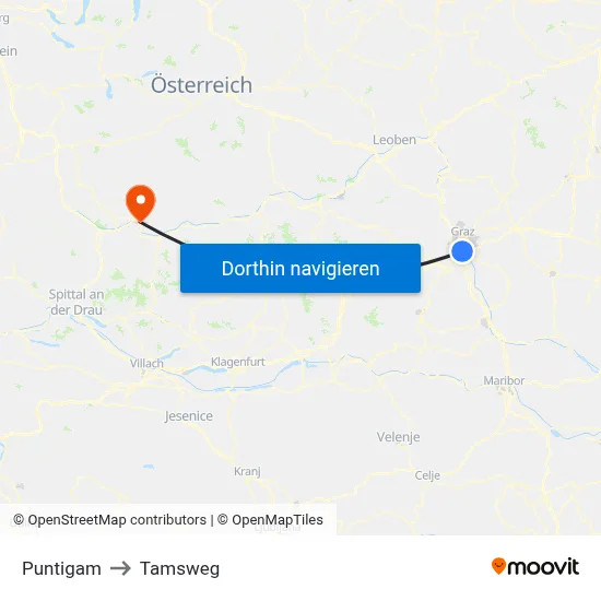 Puntigam to Tamsweg map