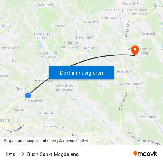 Ilztal to Buch-Sankt Magdalena map