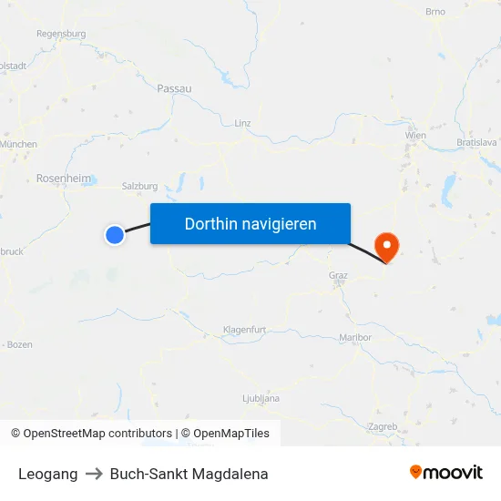 Leogang to Buch-Sankt Magdalena map
