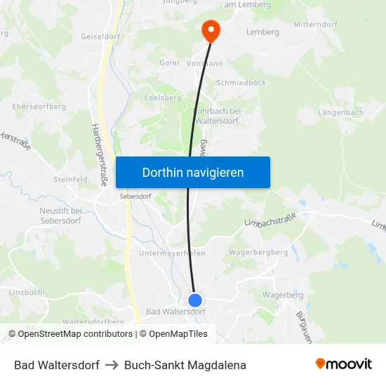 Bad Waltersdorf to Buch-Sankt Magdalena map