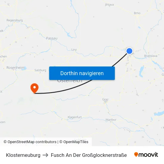Klosterneuburg to Fusch An Der Großglocknerstraße map